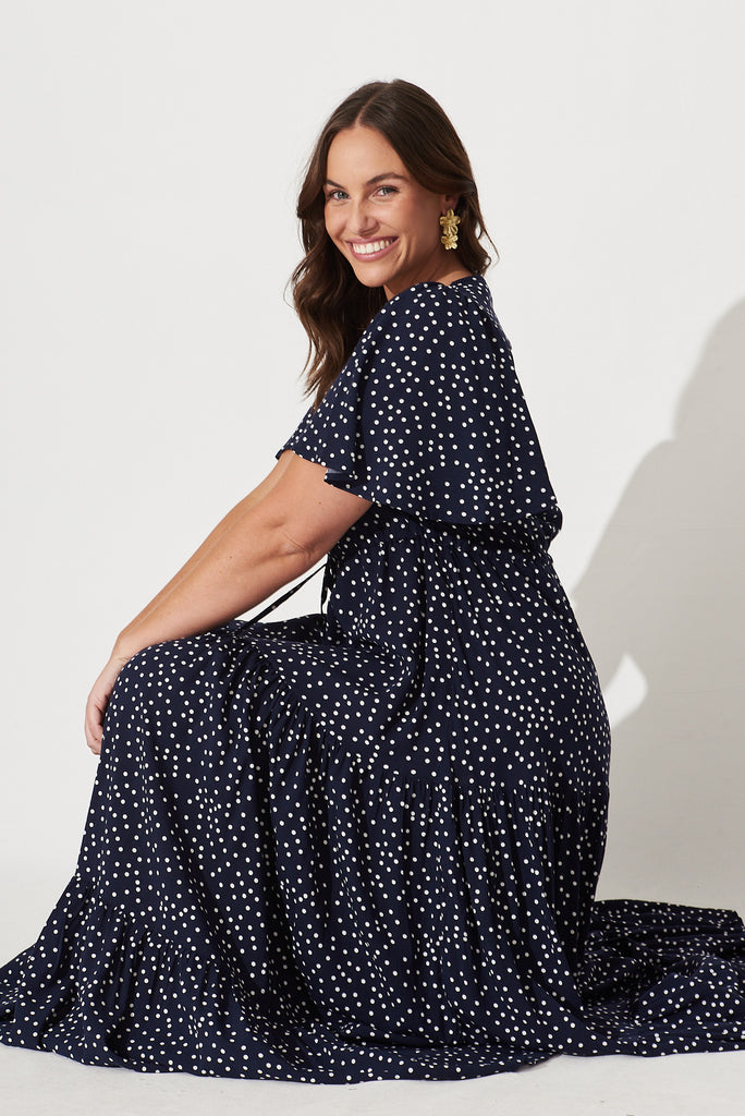 Violet Maxi Dress In Navy Spot - full sitting