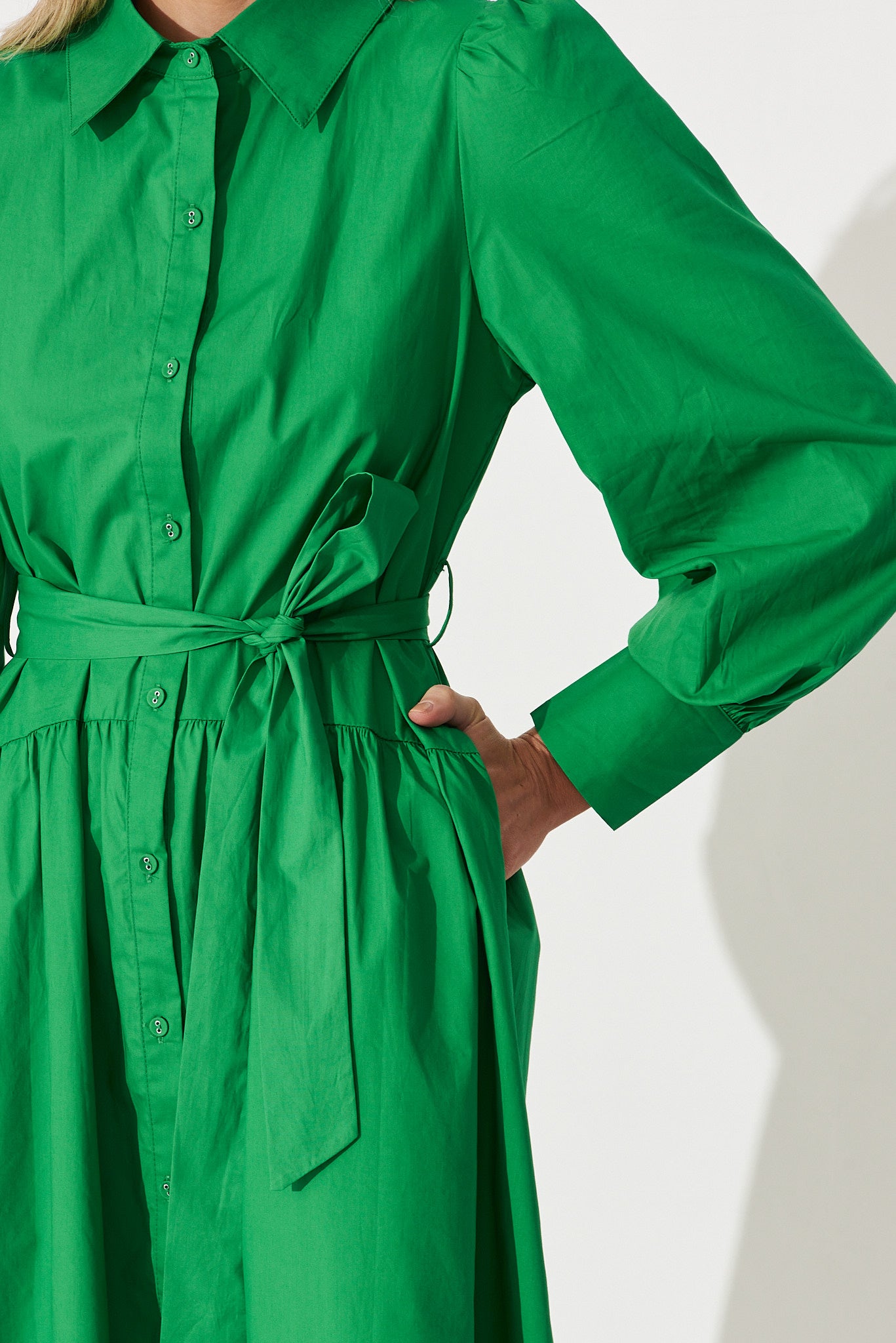 Bargara Midi Shirt Dress In Green Cotton – St Frock