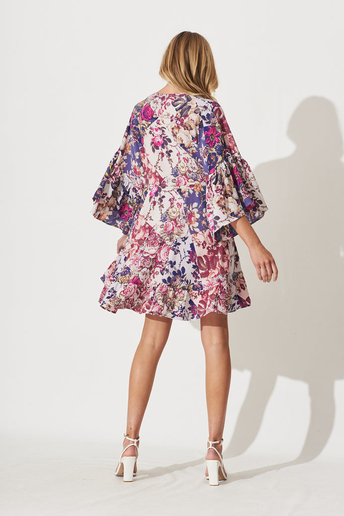 Skylar Dress In Lilac Patchwork Floral Print - back