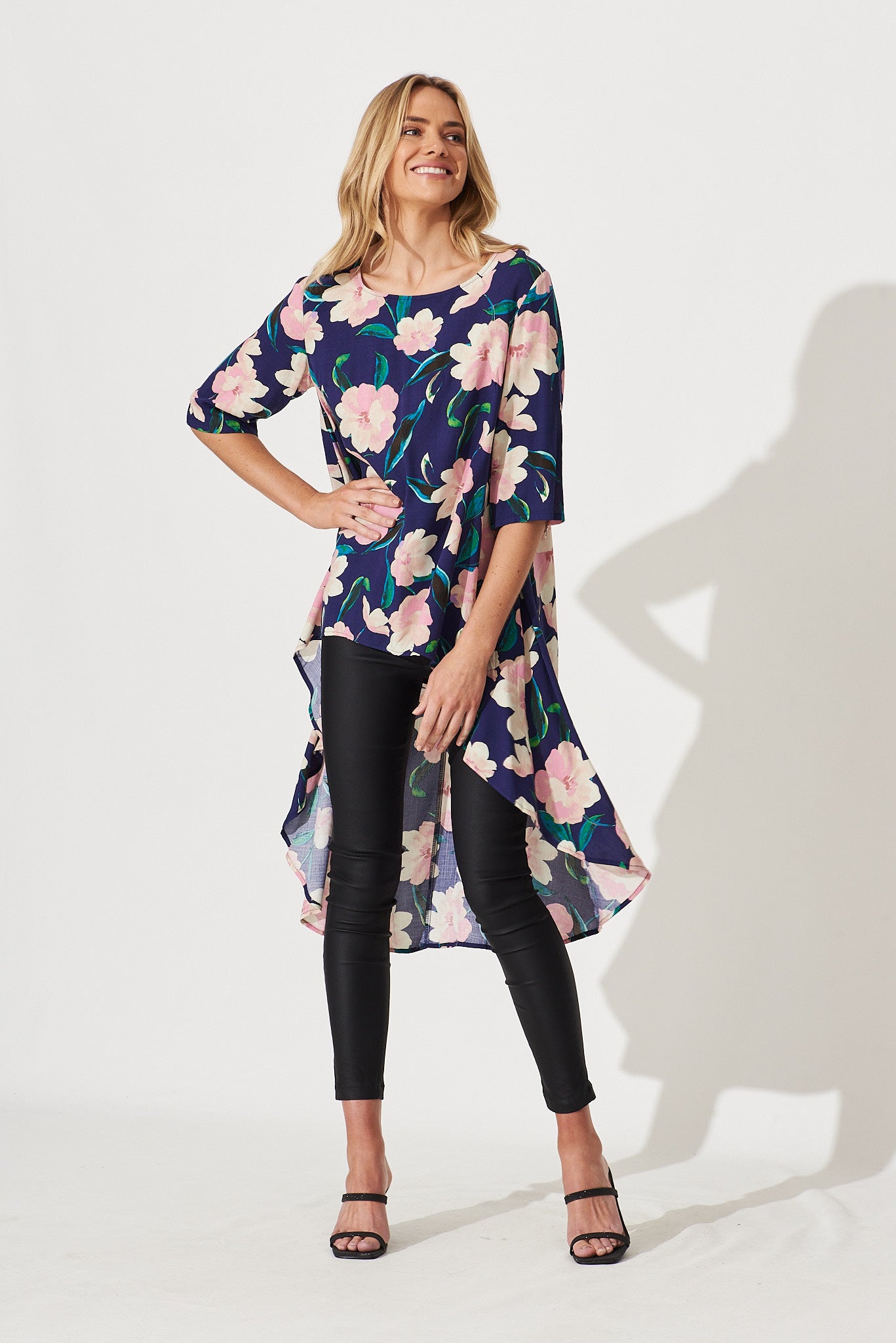 Give Love High Low Top In Navy With Blush Floral St Frock