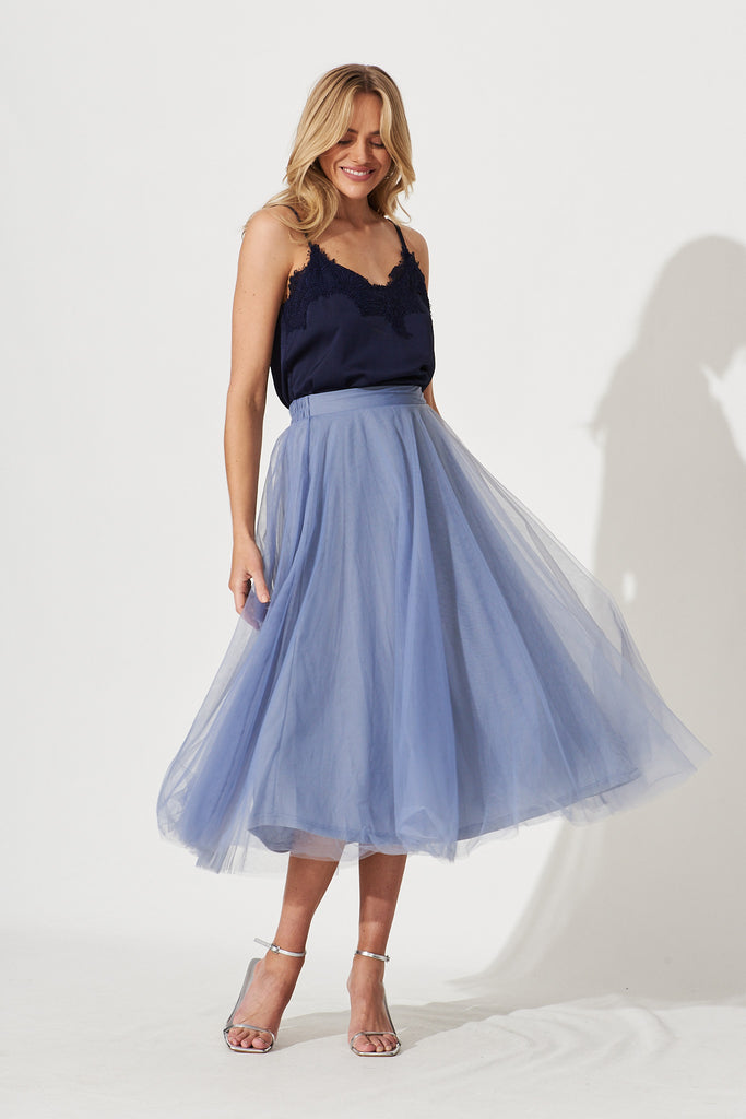 Wannabe Tulle Skirt In Ice Blue - full length