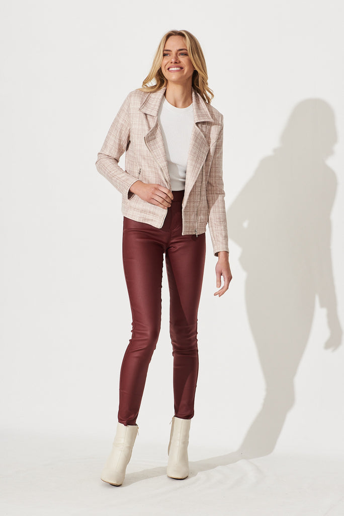 Zoe Jacket In Beige With Check Print - full length