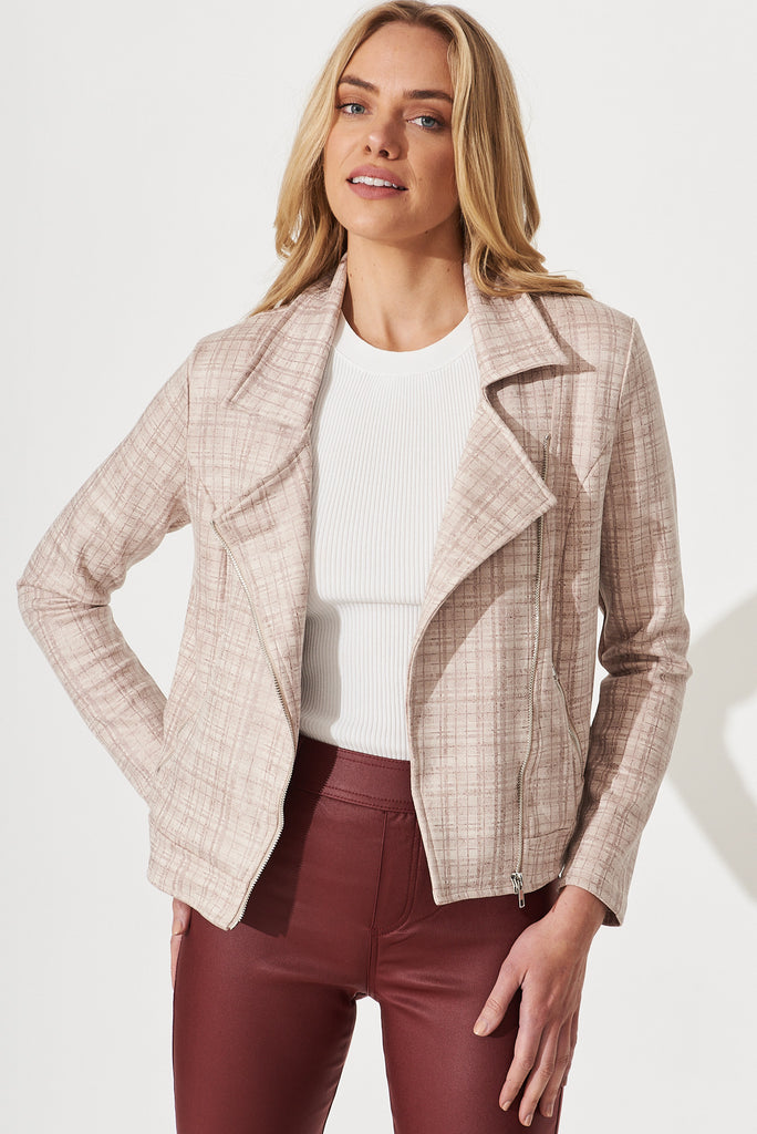 Zoe Jacket In Beige With Check Print - front