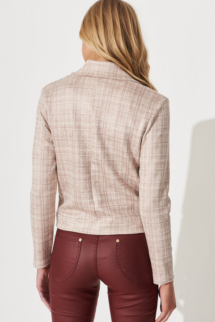 Zoe Jacket In Beige With Check Print - back