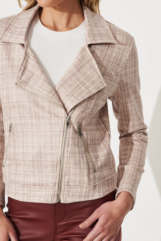 Zoe Jacket In Beige With Check Print - detail