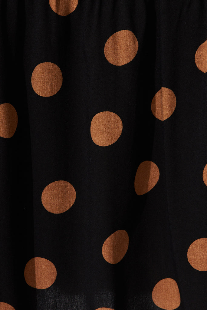 Noni Smock Dress In Black With Brown Polka Dot - fabric