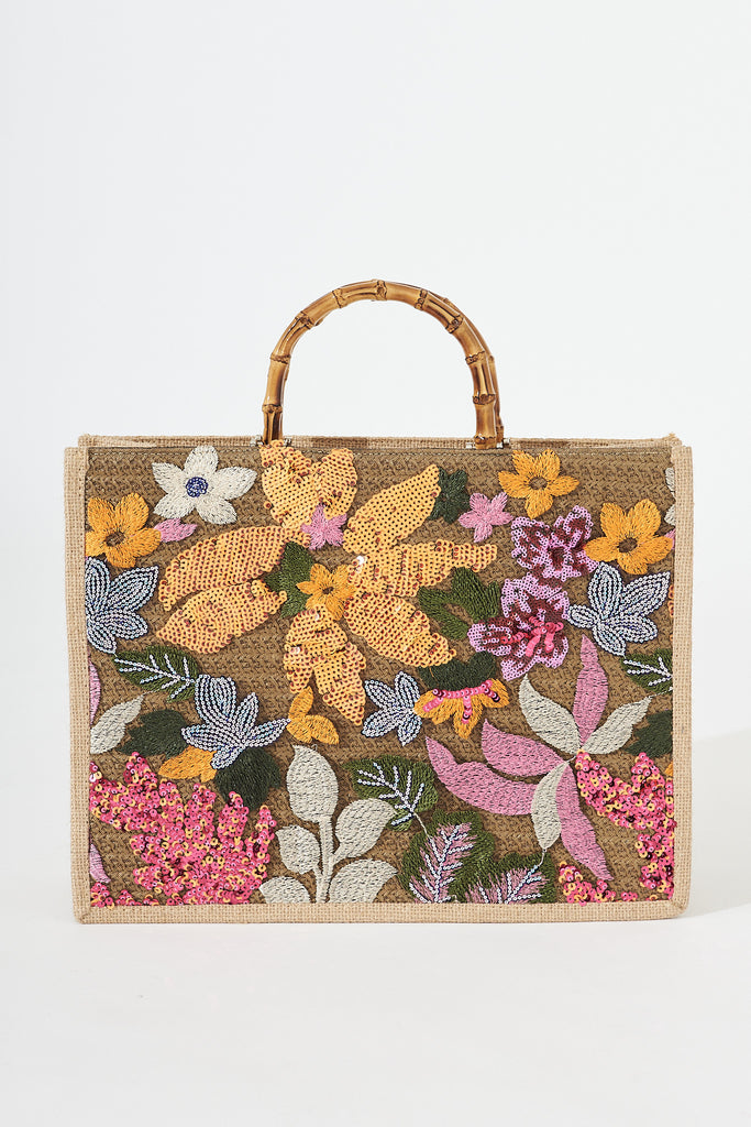 August + Delilah Novida Tote Bag In Multi Tangerine Sequin - front