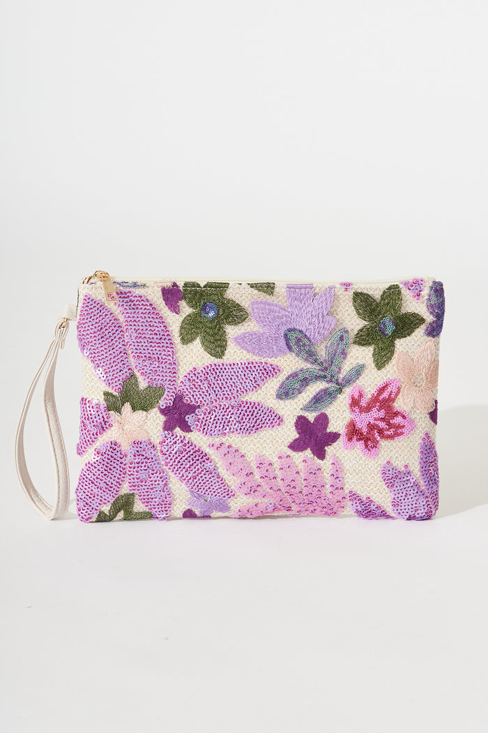 August + Delilah Hughes Clutch In Pink With Purple Sequin - front