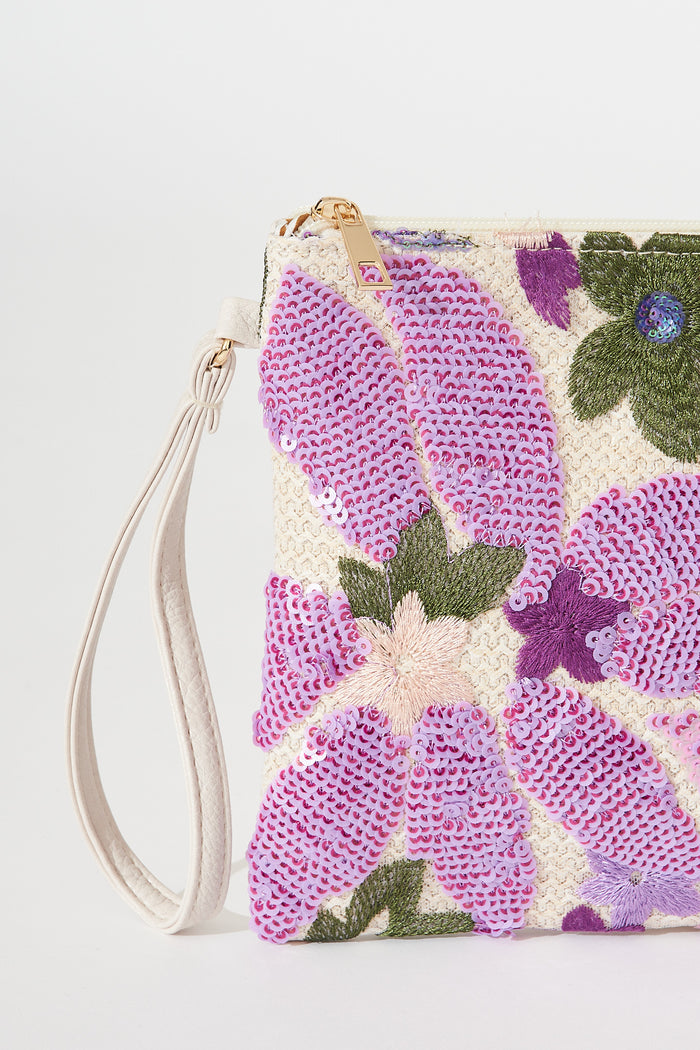 August + Delilah Hughes Clutch In Pink With Purple Sequin - detail