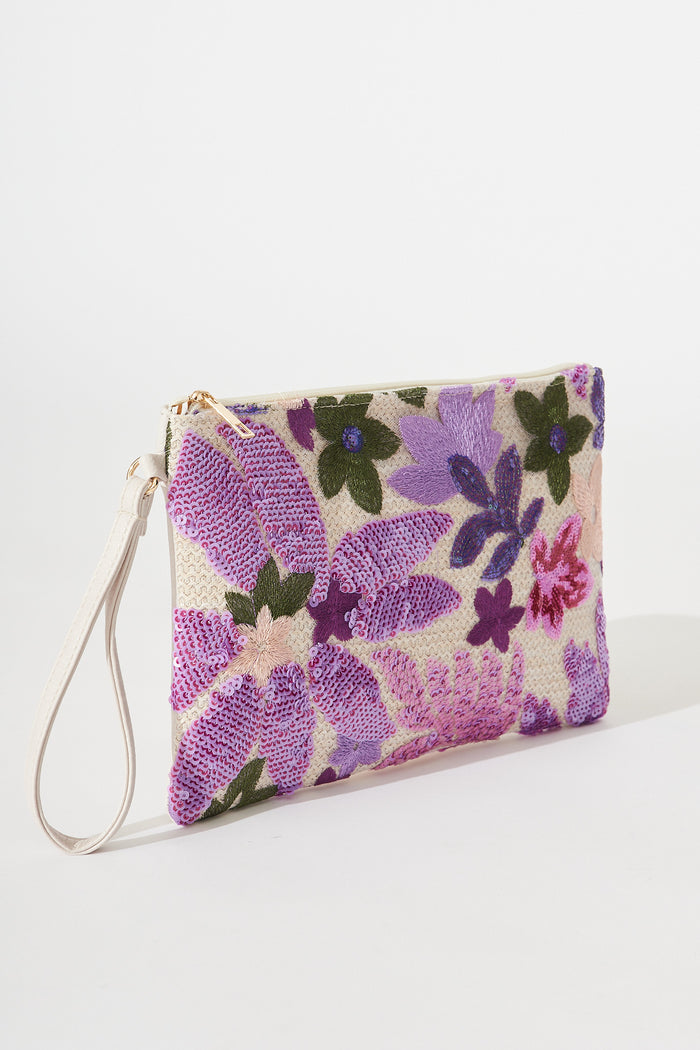 August + Delilah Hughes Clutch In Pink With Purple Sequin - side