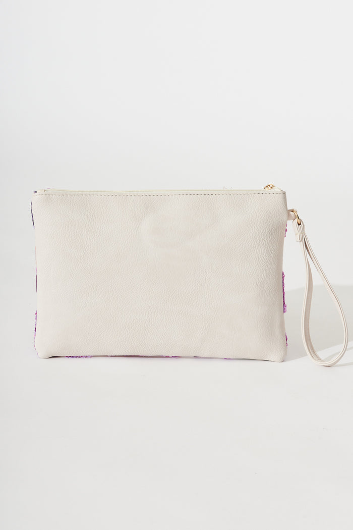 August + Delilah Hughes Clutch In Pink With Purple Sequin - back