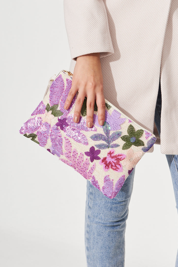 August + Delilah Hughes Clutch In Pink With Purple Sequin - detail