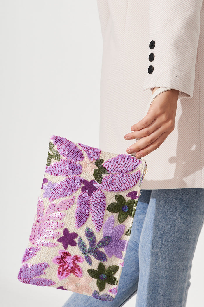 August + Delilah Hughes Clutch In Pink With Purple Sequin - detail