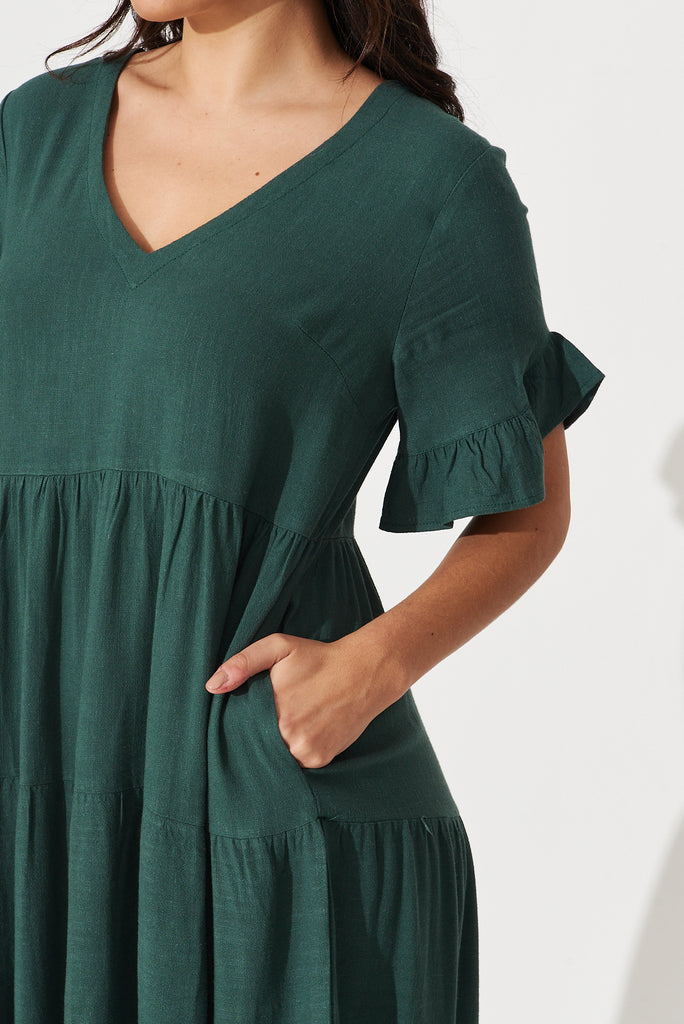 Kristen Midi Dress In Green Linen Blend - detail