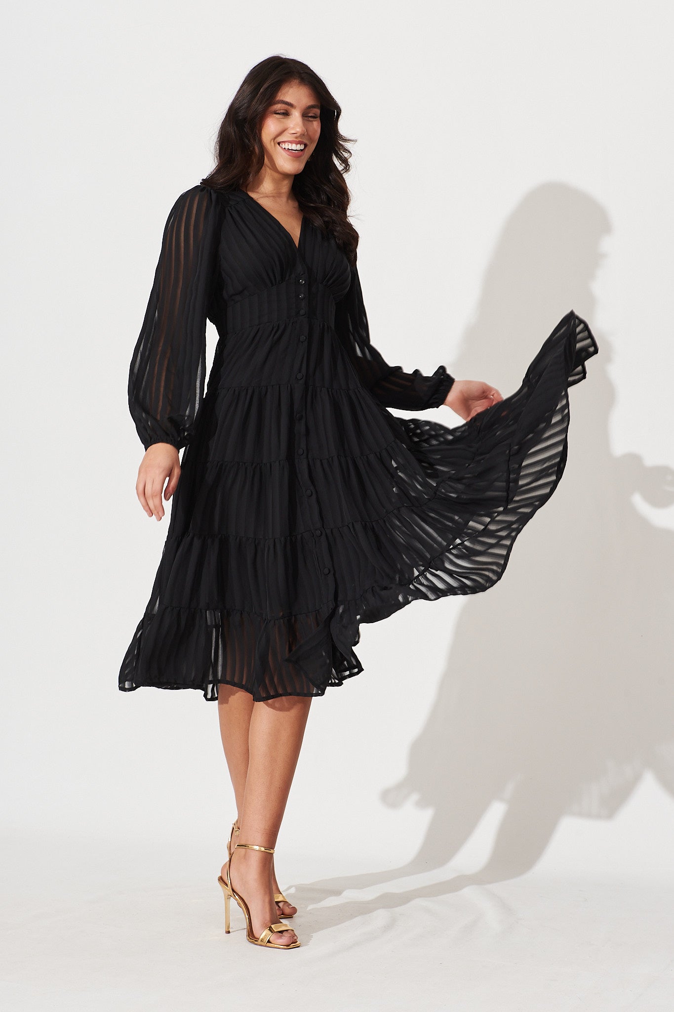 Black chiffon midi dress store