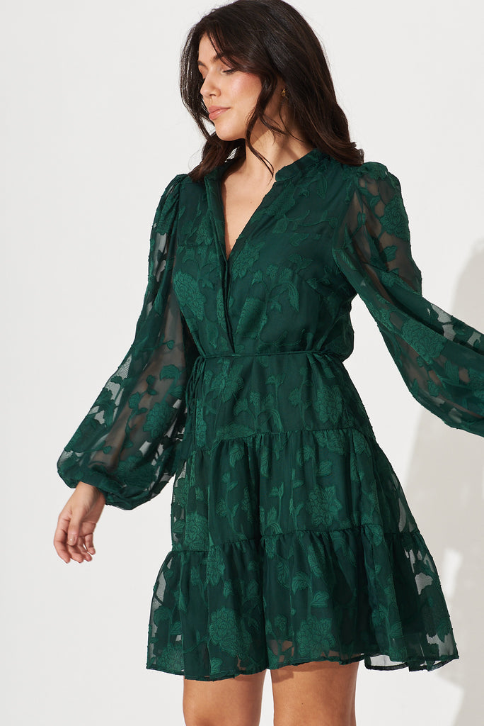 Celestia Shirt Dress In Emerald Burnout Chiffon - side