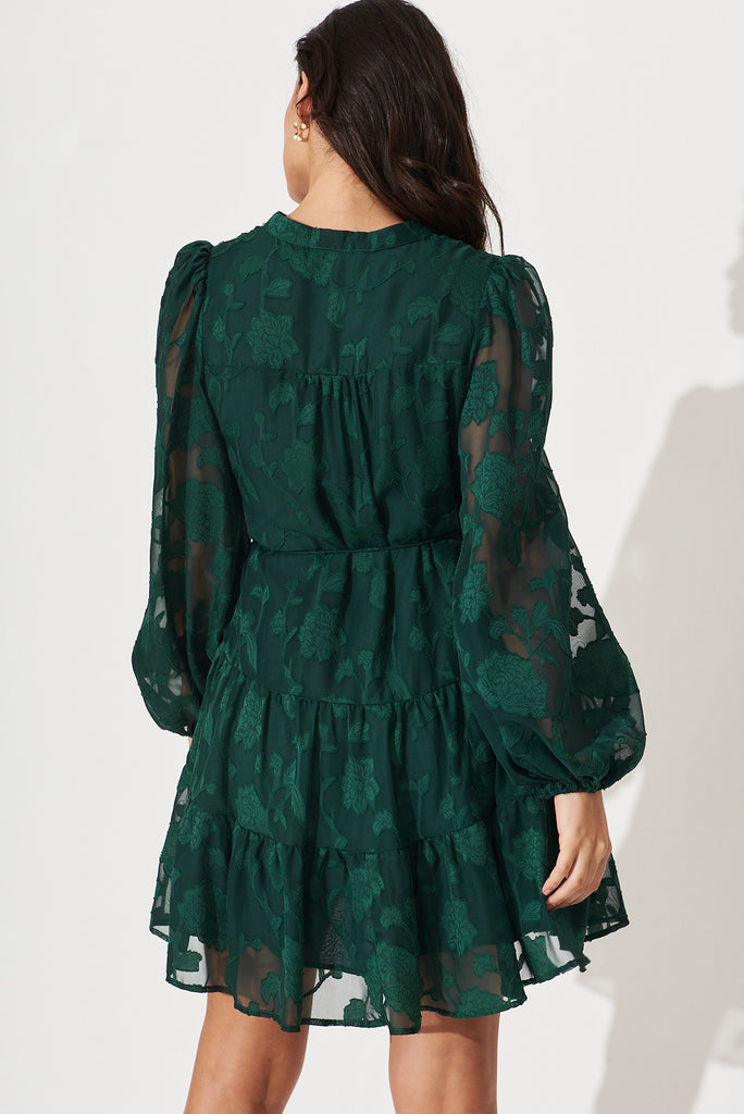 Celestia Shirt Dress In Emerald Burnout Chiffon - back