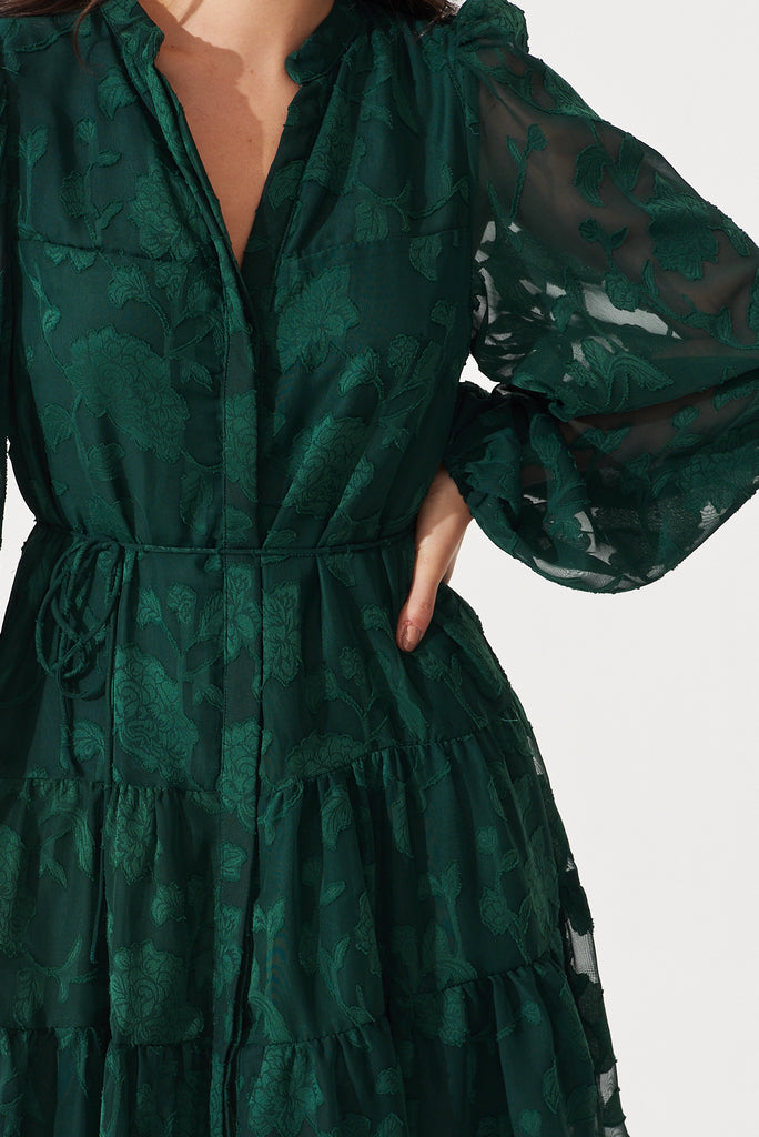Celestia Shirt Dress In Emerald Burnout Chiffon - detail