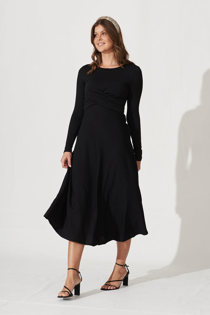 Larimar Midi Dress In Black Cotton Blend - full length