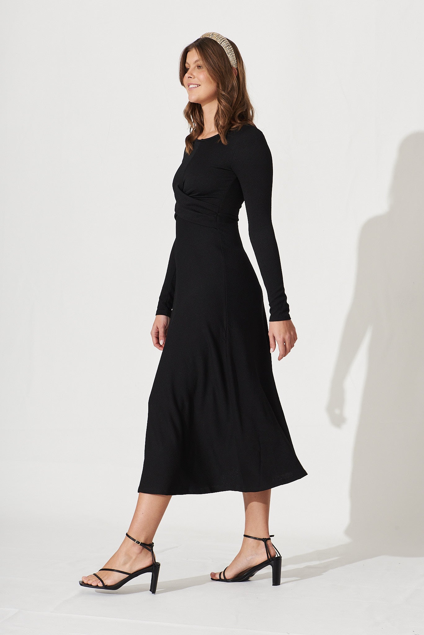 Larimar Midi Dress In Black Cotton Blend - side