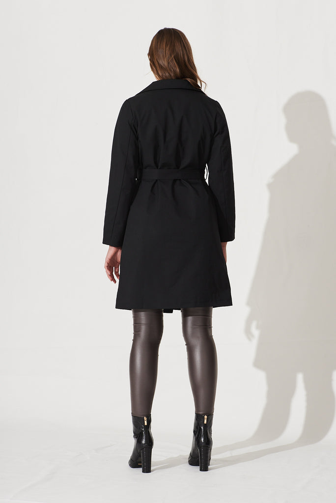 Tanya Trench Coat In Black Cotton Blend - back
