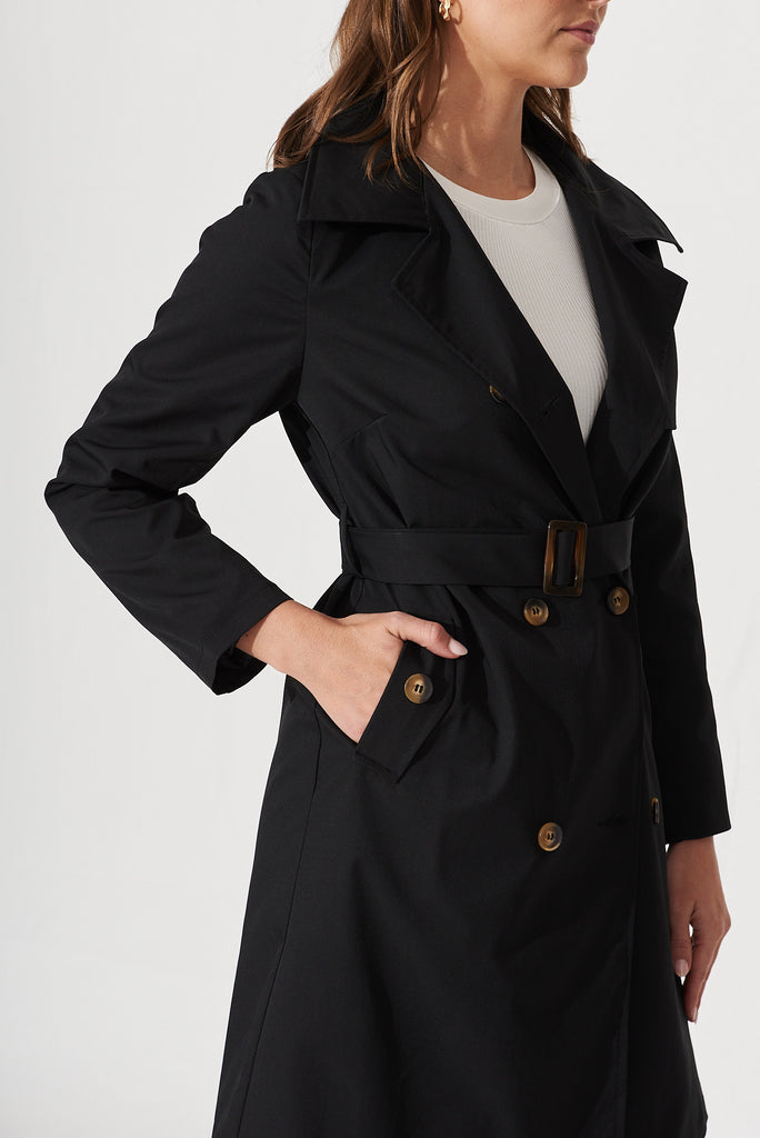 Tanya Trench Coat In Black Cotton Blend - detail