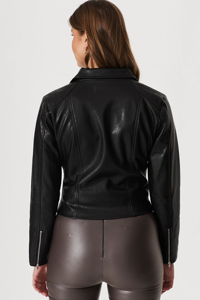 Cuba Leatherette Jacket In Black - back