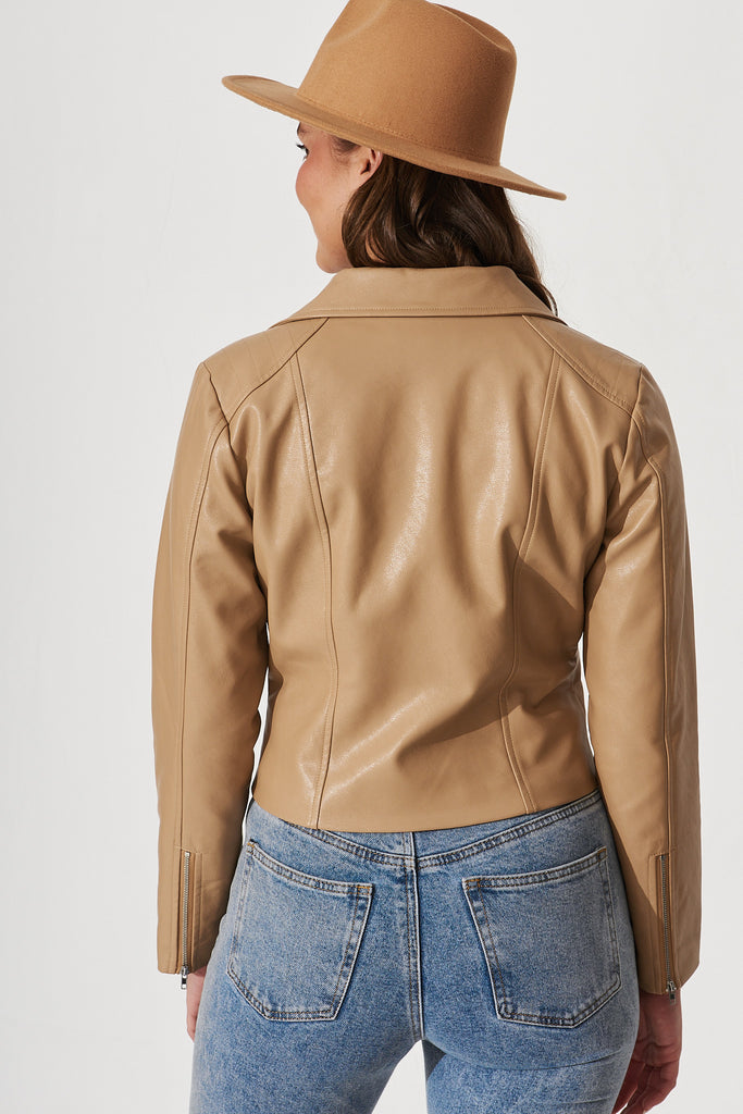 Cuba Leatherette Jacket In Taupe - back
