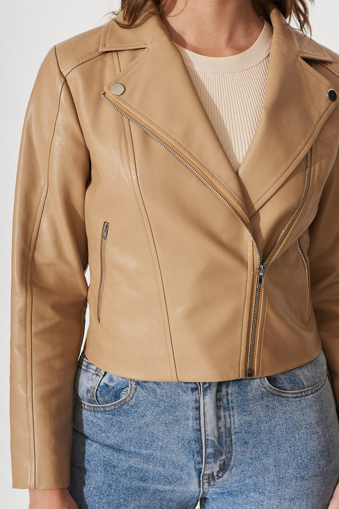 Cuba Leatherette Jacket In Taupe - detail