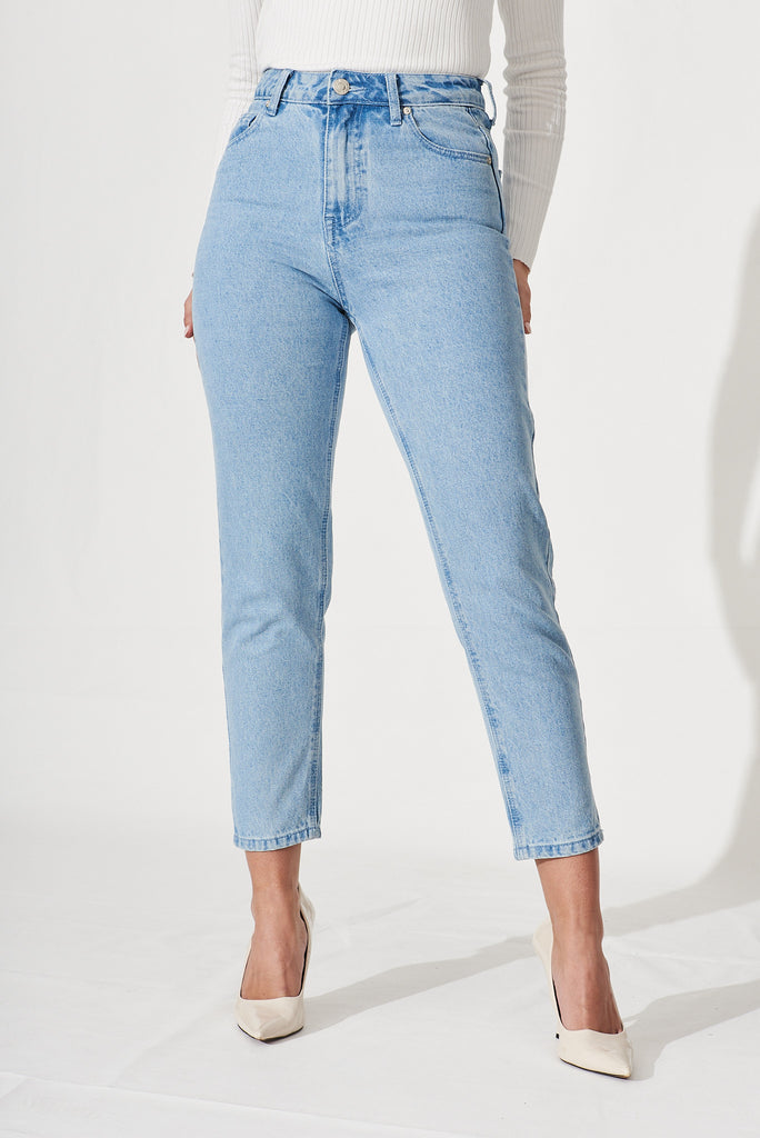 Kaiya High Waisted Straight Jean in Mid Blue Denim - front