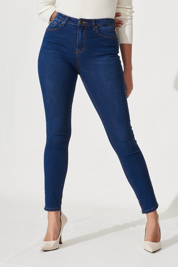 Piper High Rise Jeans In Dark Blue Denim - front
