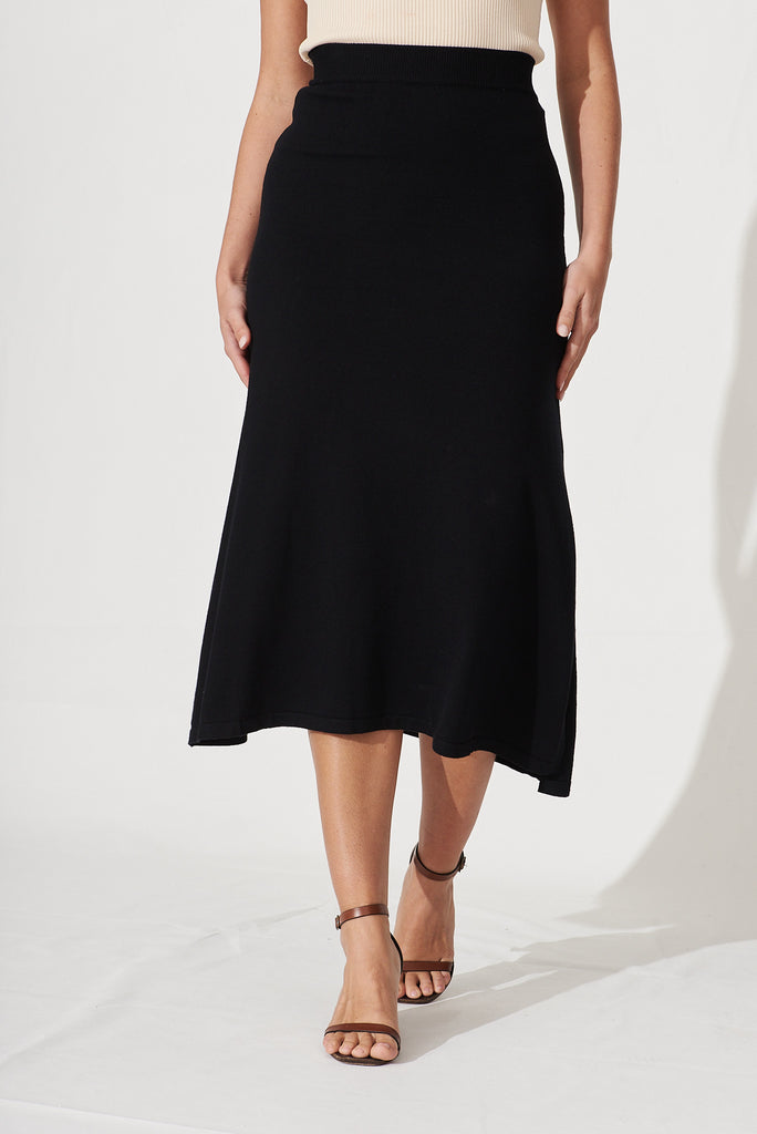 Freyja Midi Knit Skirt In Black Cotton Blend - front