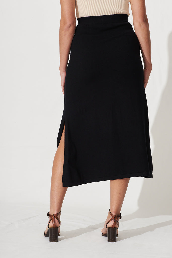 Freyja Midi Knit Skirt In Black Cotton Blend - back