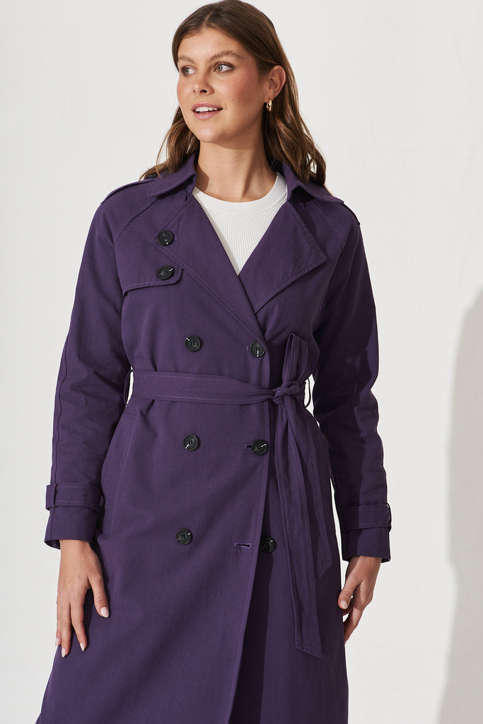 Artemis Trench Coat In Purple - front