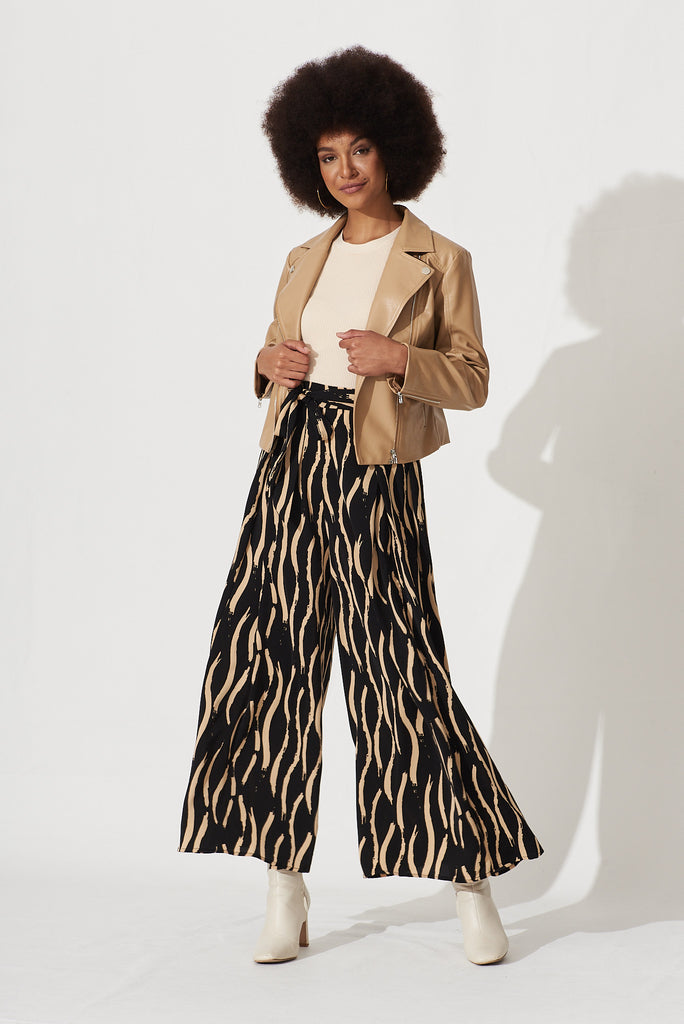 Page Pants In Black With Beige Print - full length