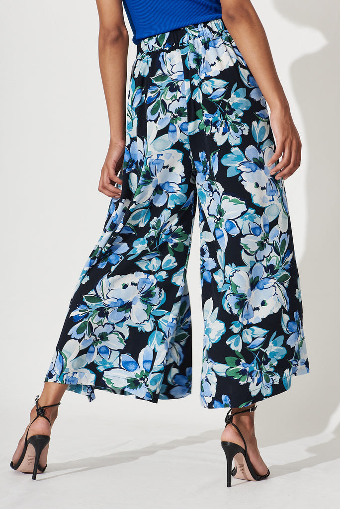 Sugary Pant In Black With Multi Blue Floral Print - back
