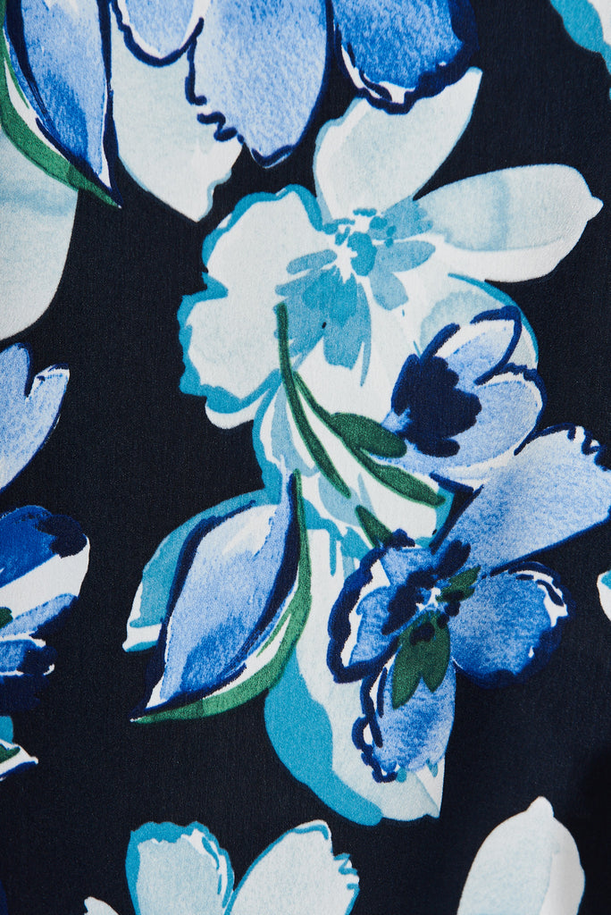 Sugary Pant In Black With Multi Blue Floral Print - fabric