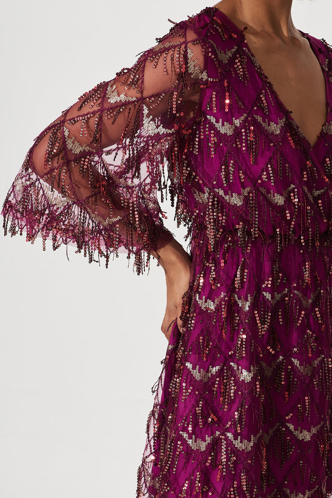 Seema Sequin Dress In Plum - detail