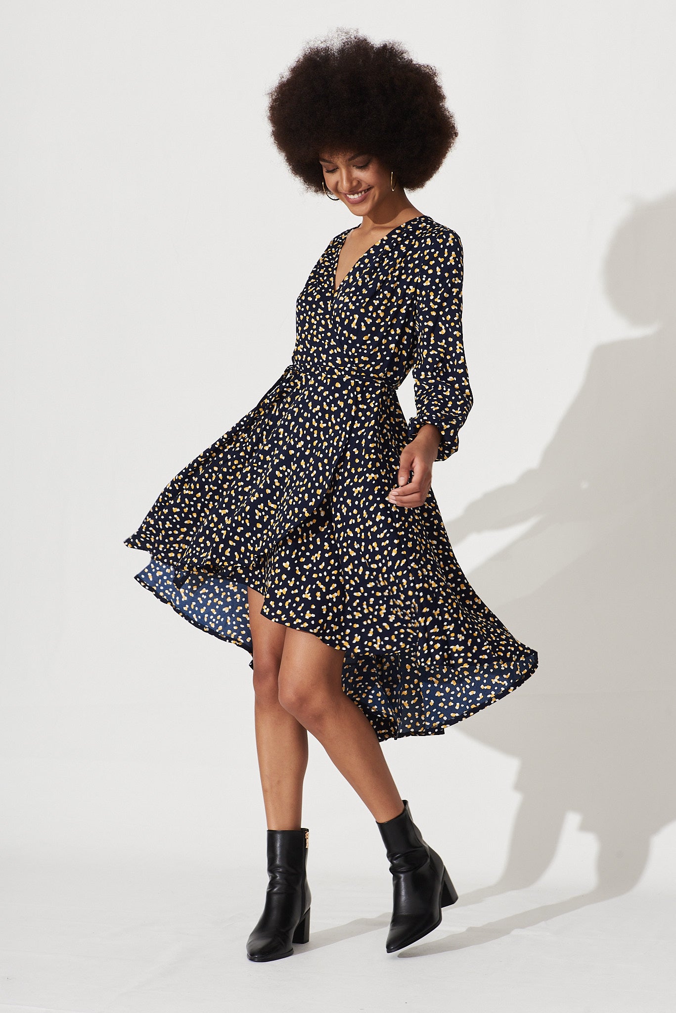 Mustard polka dot wrap dress 2025
