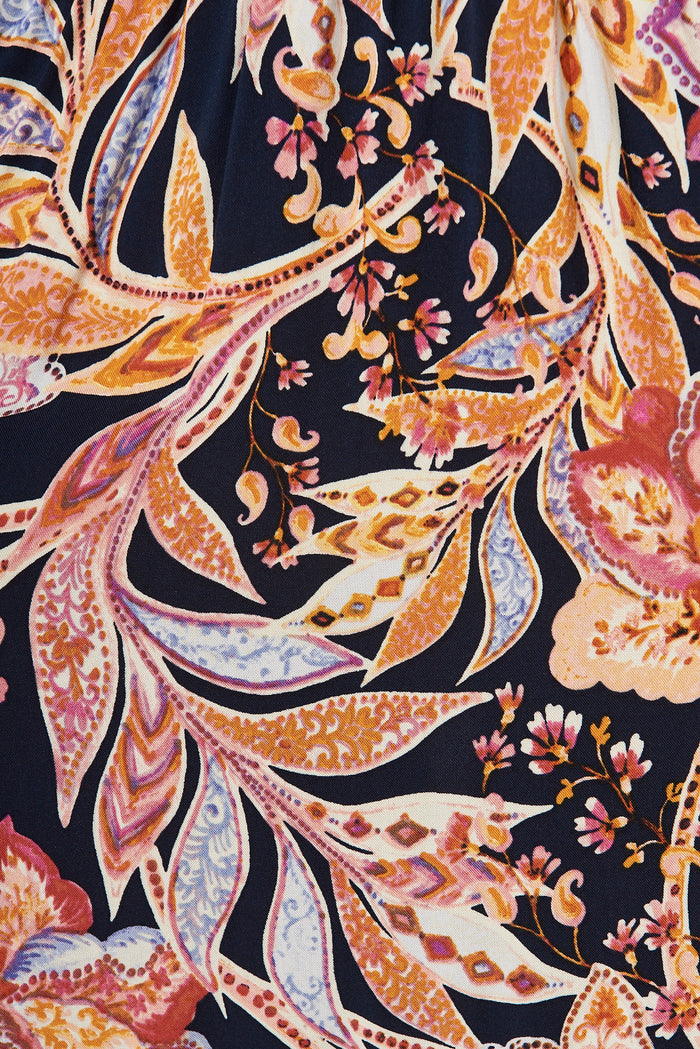 Lavinia Midi Dress Ink With Pink And Yellow Floral - fabric