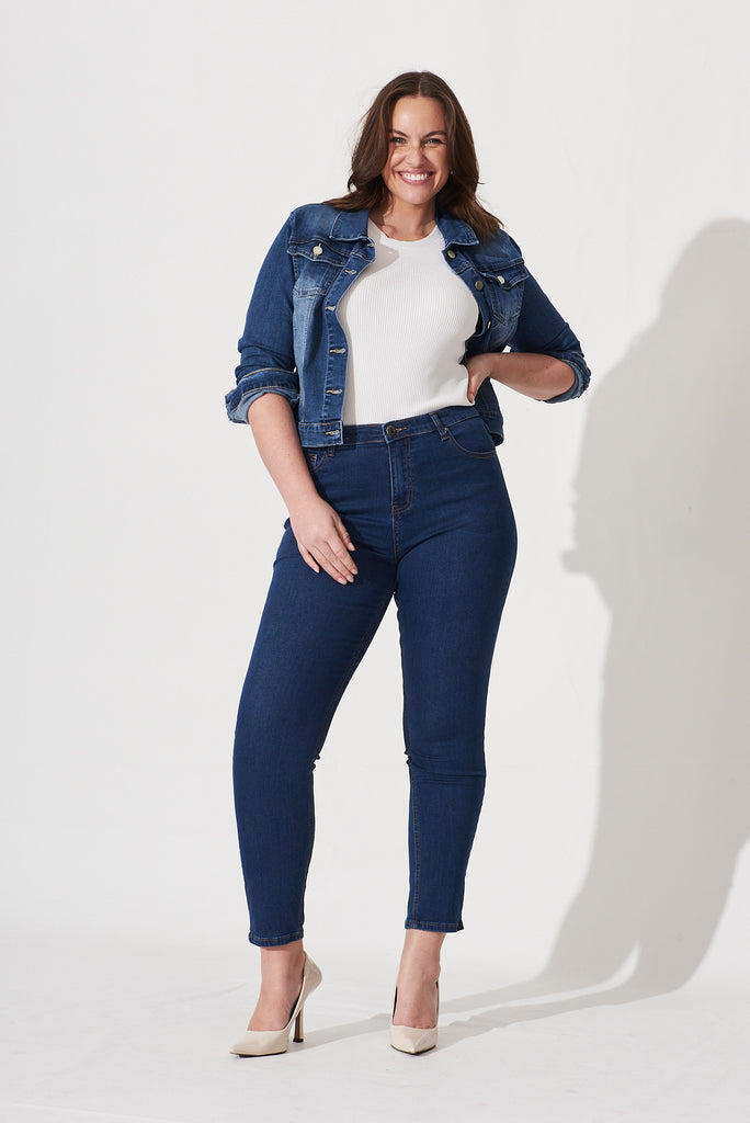 Piper High Rise Jeans In Dark Blue Denim - full length