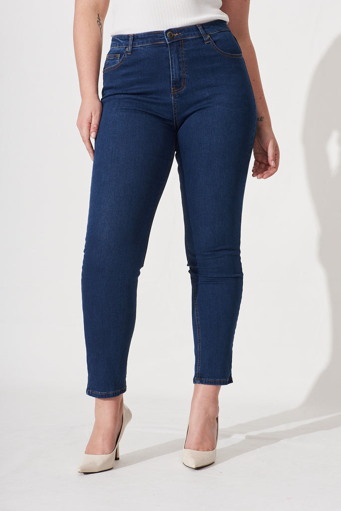 Piper High Rise Jeans In Dark Blue Denim - front