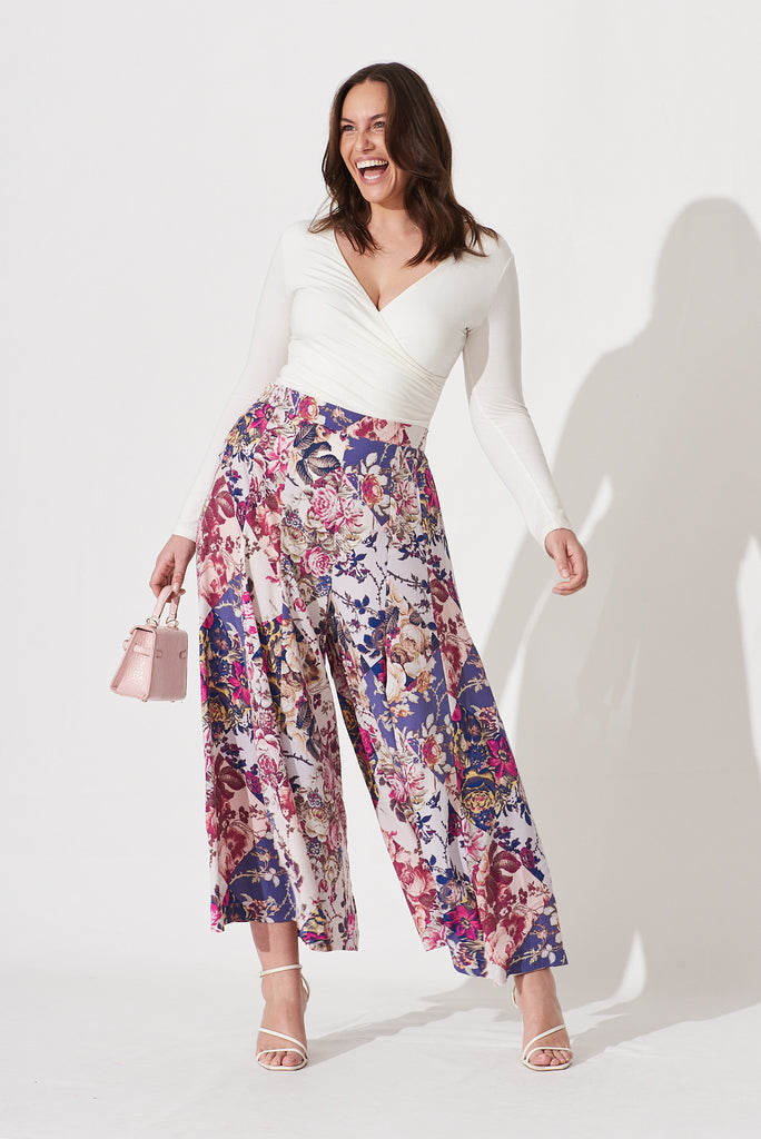 Sugary Pant In Lilac Patchwork Floral Print - full length