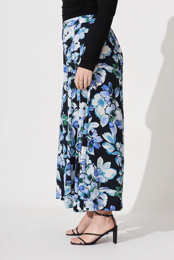 Sugary Pant In Black With Multi Blue Floral Print - side