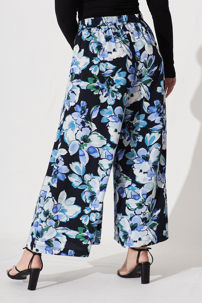 Sugary Pant In Black With Multi Blue Floral Print - back
