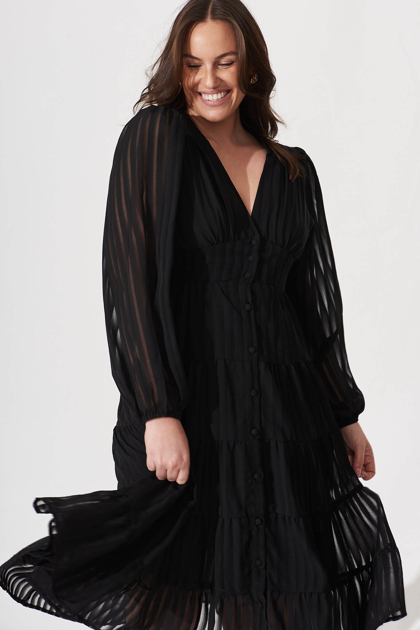 Modical Midi Dress In Black Chiffon – St Frock