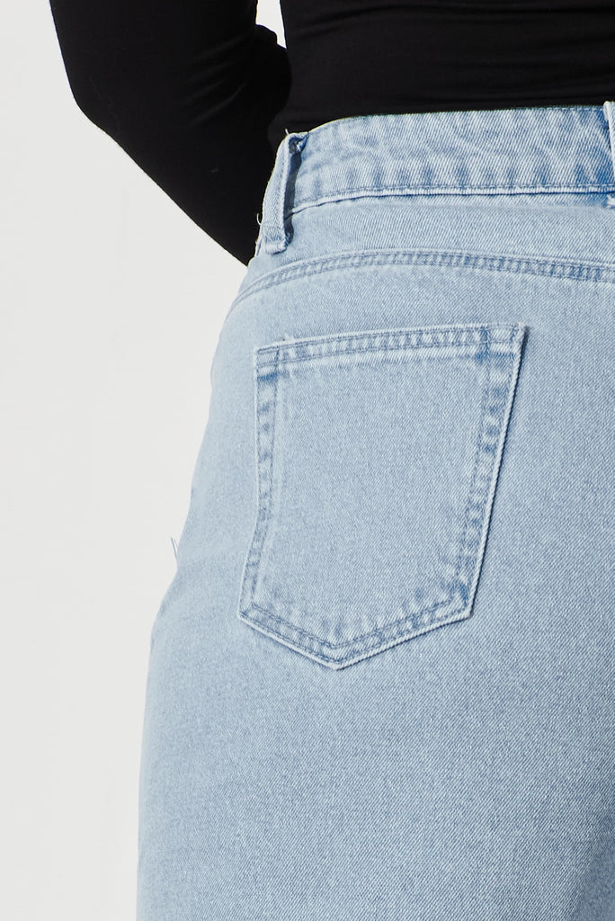 Kaiya High Waisted Straight Jean in Mid Blue Denim - detail