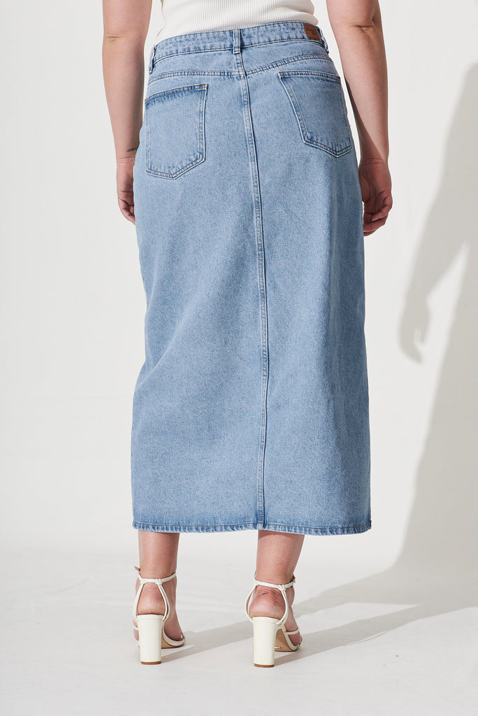 Lattice Maxi Denim Skirt In Light Blue Wash - back