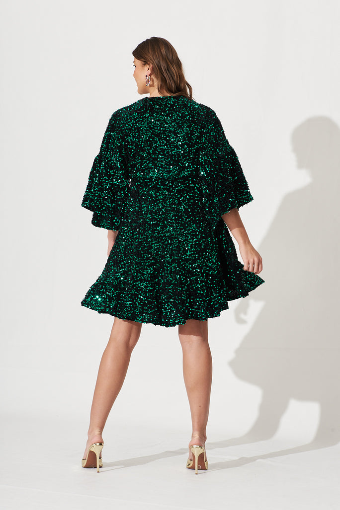 Skylark Sequin Dress In Emerald - back