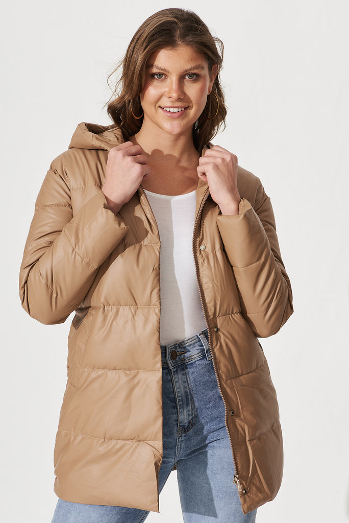 Camira Puffer Jacket In Latte - front